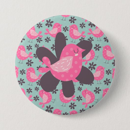 Polka Dot Birds and Flowers Ronde Button 7,6 Cm (Voorkant)