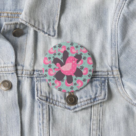 Polka Dot Birds and Flowers Ronde Button 7,6 Cm (In situ)