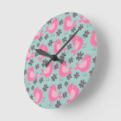 Polka Dot Birds and Flowers Ronde Klok (Hoek)