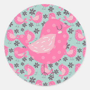 Polka Dot Birds and Flowers Ronde Sticker