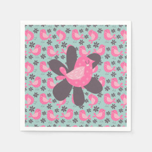Polka Dot Birds and Flowers Servetten