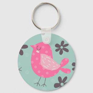 Polka Dot Birds and Flowers Sleutelhanger