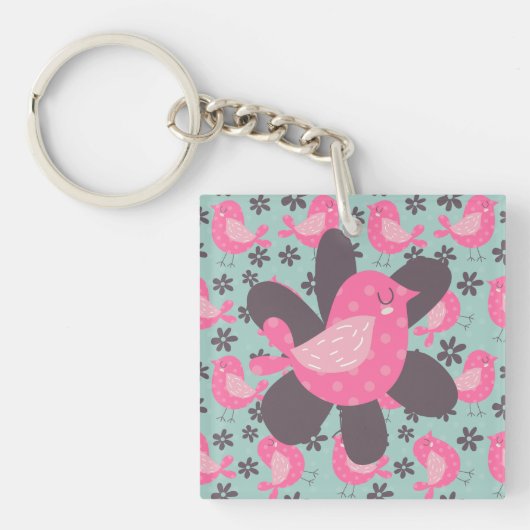 Polka Dot Birds and Flowers Sleutelhanger (Voorkant)