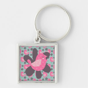 Polka Dot Birds and Flowers Sleutelhanger