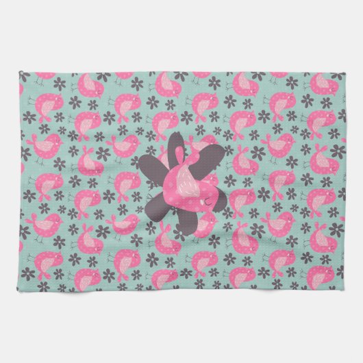 Polka Dot Birds and Flowers Theedoek (Horizontaal)