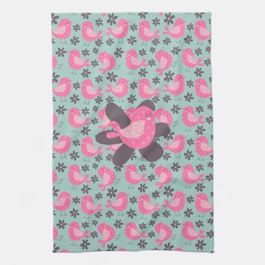 Polka Dot Birds and Flowers Theedoek (Verticaal)