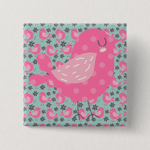 Polka Dot Birds and Flowers Vierkante Button 5,1 Cm