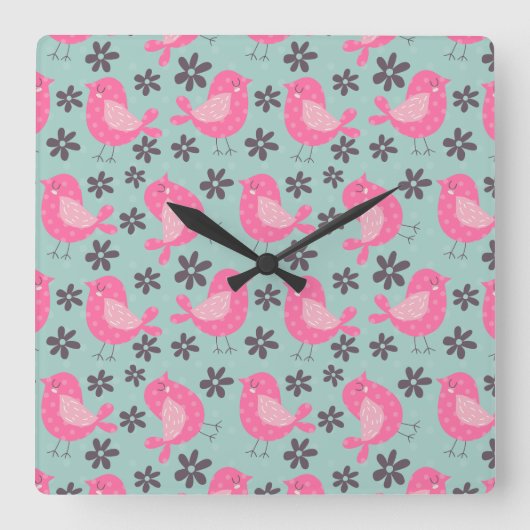 Polka Dot Birds and Flowers Vierkante Klok (Voorkant)