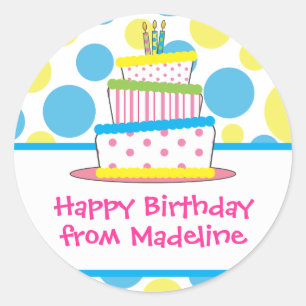 Polka Dot Birthday Cake Gift Label Stickers