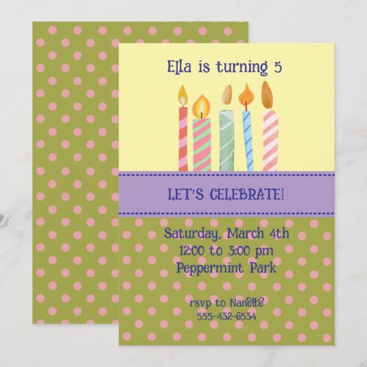 Polka Dot Birthday Invitation Kaart (Voorkant / Achterkant)