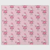 Polka Dot Birthday Stick Girl met wijn Cadeaupapier (Vlak)