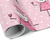 Polka Dot Birthday Stick Girl met wijn Cadeaupapier (Rol Hoek)
