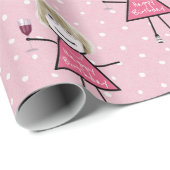 Polka Dot Birthday Stick Girl met wijn Cadeaupapier (Rol Hoek)