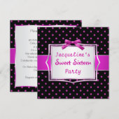 Polka dot black and hot roze Sweet 16 Uitnodiging (Voorkant / Achterkant)