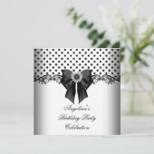 Polka Dot Black White Birthday Party Kaart (Staand voorkant)