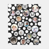 Polka Dot Black White Monogram 14 Foto Collage Fleece Deken (Voorkant)