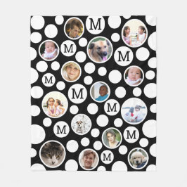 Polka Dot Black White Monogram 14 Foto Collage Fleece Deken