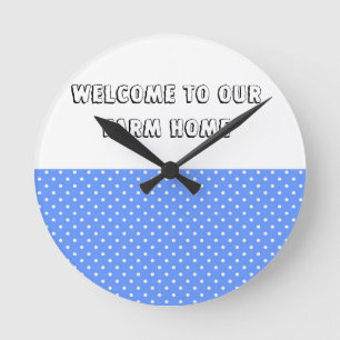 Polka Dot Blauw & Wit Boerderij Home Klok