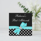 Polka Dot Blauwgroen Blue Black Bow Heart Bat Mitz Kaart (Staand voorkant)