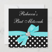 Polka Dot Blauwgroen Blue Black Bow Heart Bat Mitz Kaart (Voorkant)