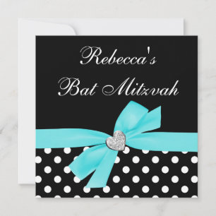 Polka Dot Blauwgroen Blue Black Bow Heart Bat Mitz Kaart