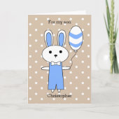 Polka Dot Blue Bunny Easter Feestdagen Kaart (Voorkant)