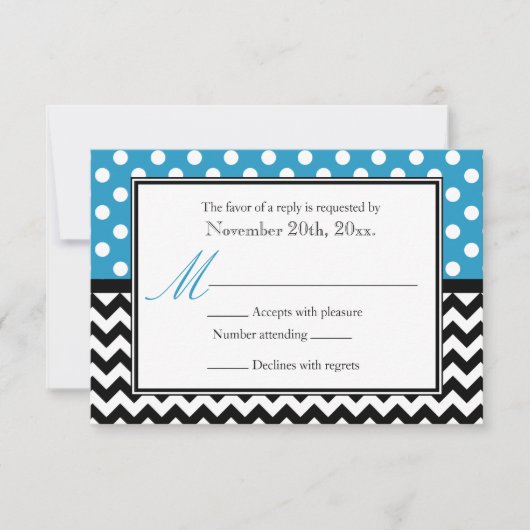 Polka Dot Blue en Chevron Reply Kaarten RSVP Kaartje (Voorkant)