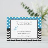 Polka Dot Blue en Chevron Reply Kaarten RSVP Kaartje (Staand voorkant)