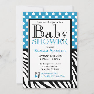 Polka Dot Blue en Zebra Print Baby shower Kaart
