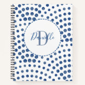 Polka Dot Blue Swirls Monogram Naam Notitieboek (Voorkant)