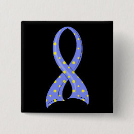 Polka Dot Blue Yellow Ribbon Down Syndrome Vierkante Button 5,1 Cm