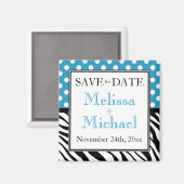 Polka Dot Blue Zebra Print Save the Date Magnet (Voorkant / Achterkant)