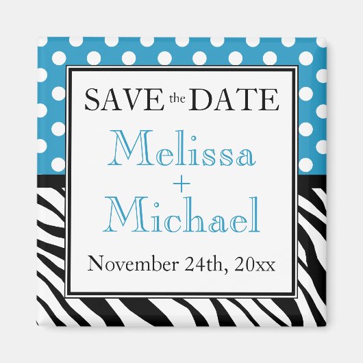 Polka Dot Blue Zebra Print Save the Date Magnet (Voorkant)