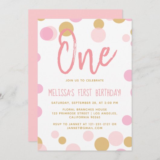 Polka Dot Blush Pink Confetti Sprinkle Birthday Kaart (Voorkant / Achterkant)