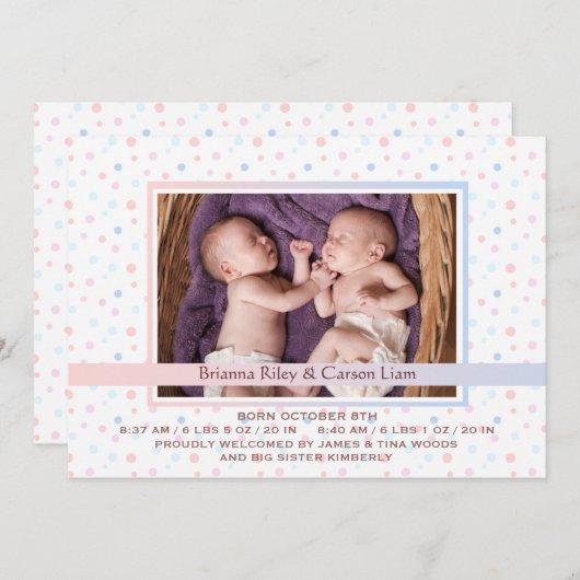 Polka Dot Border Mix Foto geboorteaankondiging Aankondiging (Voorkant / Achterkant)