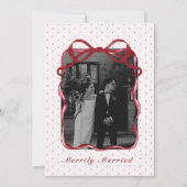 Polka Dot Bow Photo Merrily Married Couple Wedding Feestdagenkaart (Voorkant)