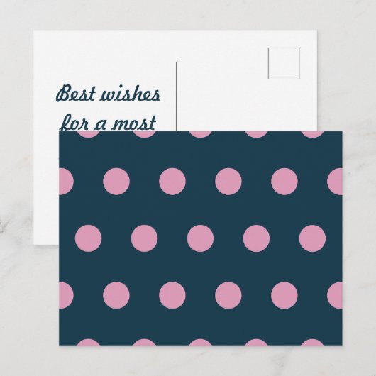 Polka Dot Briefkaart (Midnight Blue & Soft Pink) (Voorkant / Achterkant)
