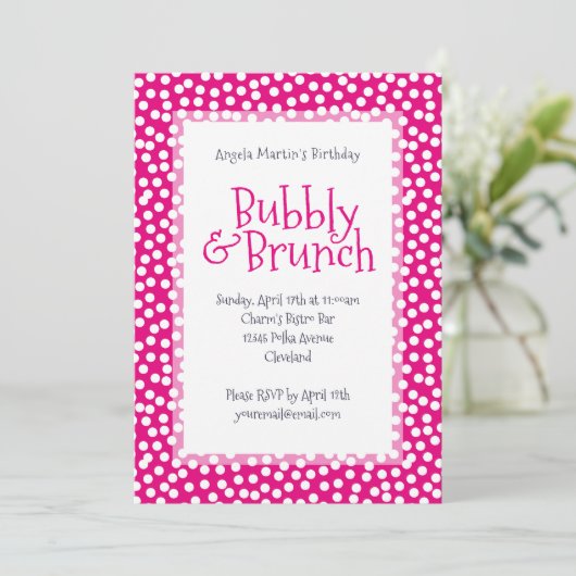 Polka Dot Bubble en Brunch Hot Pink Kaart (Staand voorkant)