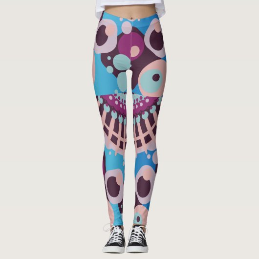 Polka Dot Bubble kleur Abstract Zwart Leggings (Voorkant)