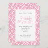 Polka Dot Bubbly en Brunch Roze Uitnodiging (Voorkant / Achterkant)