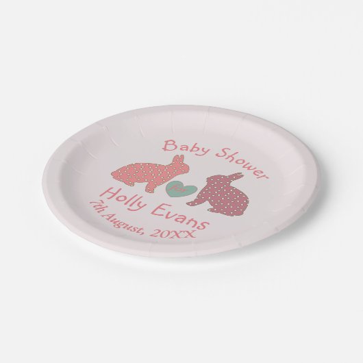 Polka Dot Bunnies Custom Baby shower Papieren Bordje (Gekanteld)
