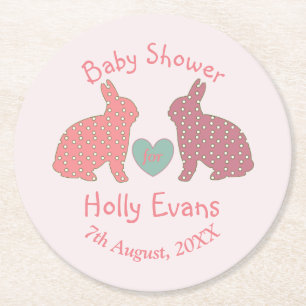 Polka Dot Bunnies Custom Baby shower Ronde Kartonnen Onderzetter