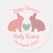 Polka Dot Bunnies Custom Baby shower Ronde Sticker (Voorkant)
