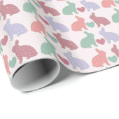 Polka Dot Bunnies en Hearts Pattern on Pink Cadeaupapier (Rol Hoek)