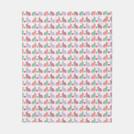 Polka Dot Bunnies en Hearts Pattern on Pink Fleece Deken (Voorkant)