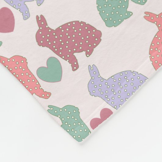Polka Dot Bunnies en Hearts Pattern on Pink Fleece Deken (Hoek)