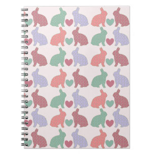 Polka Dot Bunnies en Hearts Pattern on Pink Notitieboek
