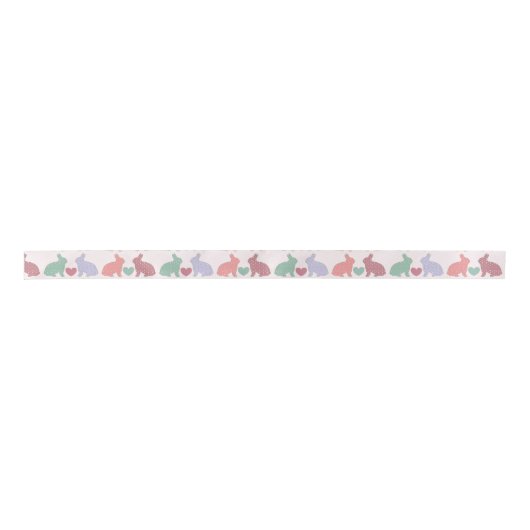 Polka Dot Bunnies en Hearts Pattern on Pink Satijnen Lint (Voorkant)