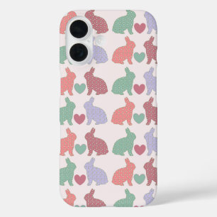 Polka Dot Bunnies Patroon op Roze iPhone 16 Hoesje