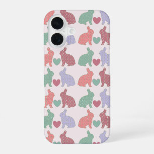 Polka Dot Bunnies Patroon op Roze iPhone 16 Hoesje